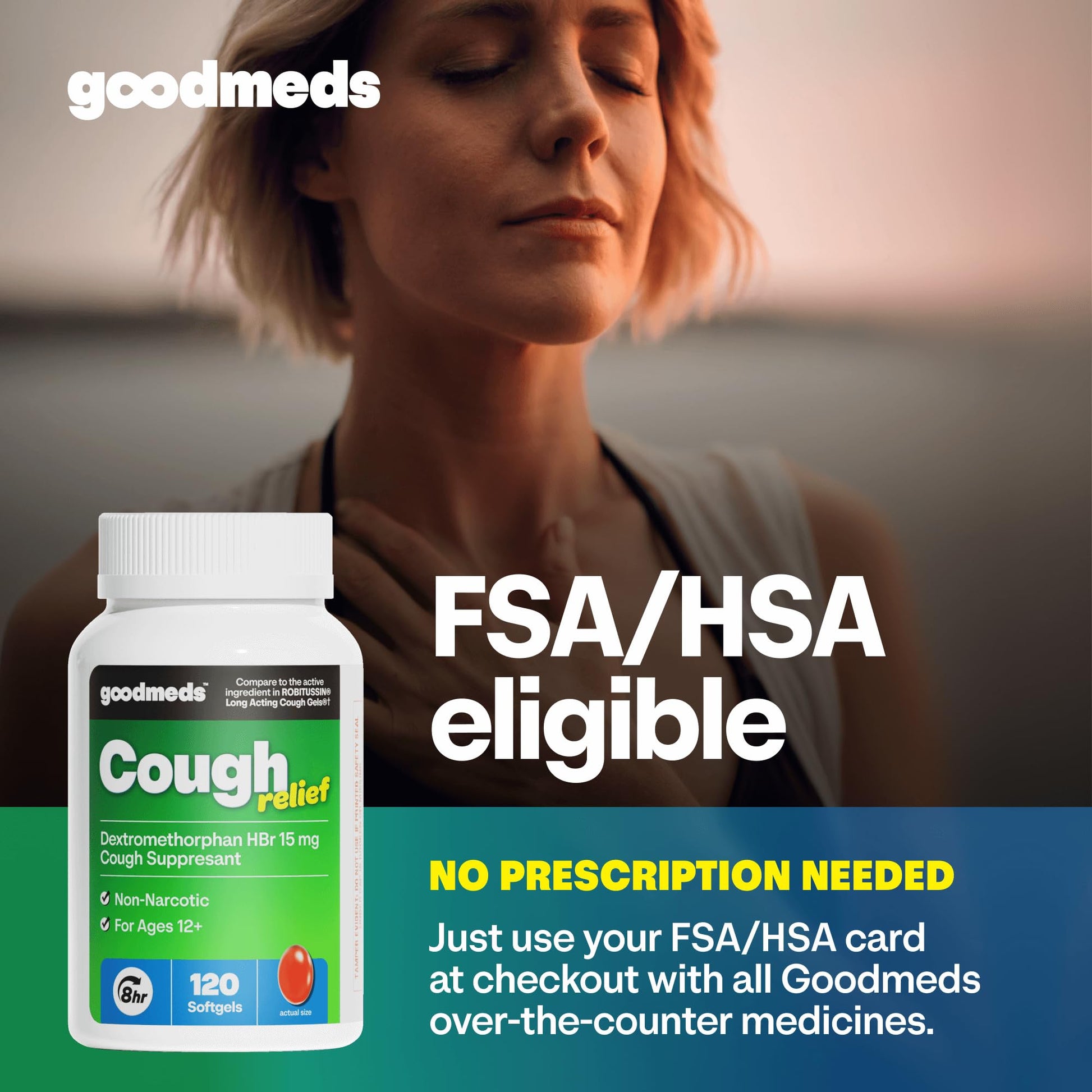GoodMeds Cough Relief for Adults Softgels Dextromethorphan HBr (DXM) 15mg 8Hour, Non-Drowsy, Long-Lasting Bronchial Suppressant for Dry Cough and Chest Congestion (120 Count) - dailyvitalstore
