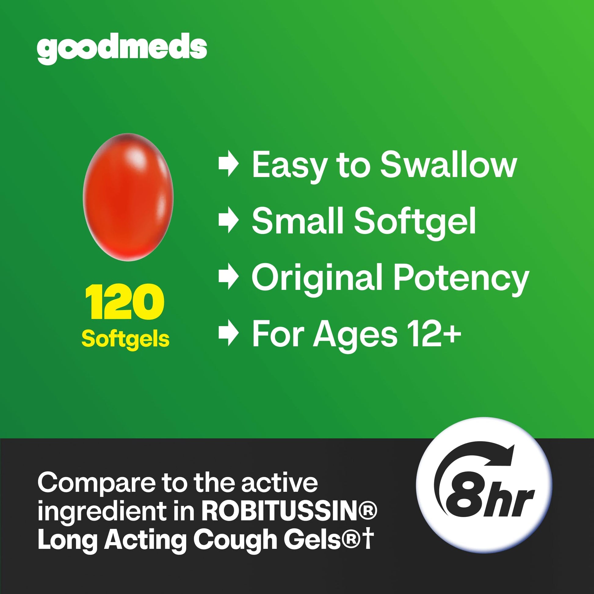 GoodMeds Cough Relief for Adults Softgels Dextromethorphan HBr (DXM) 15mg 8Hour, Non-Drowsy, Long-Lasting Bronchial Suppressant for Dry Cough and Chest Congestion (120 Count) - dailyvitalstore