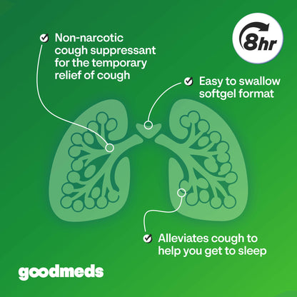 GoodMeds Cough Relief for Adults Softgels Dextromethorphan HBr (DXM) 15mg 8Hour, Non-Drowsy, Long-Lasting Bronchial Suppressant for Dry Cough and Chest Congestion (120 Count) - dailyvitalstore
