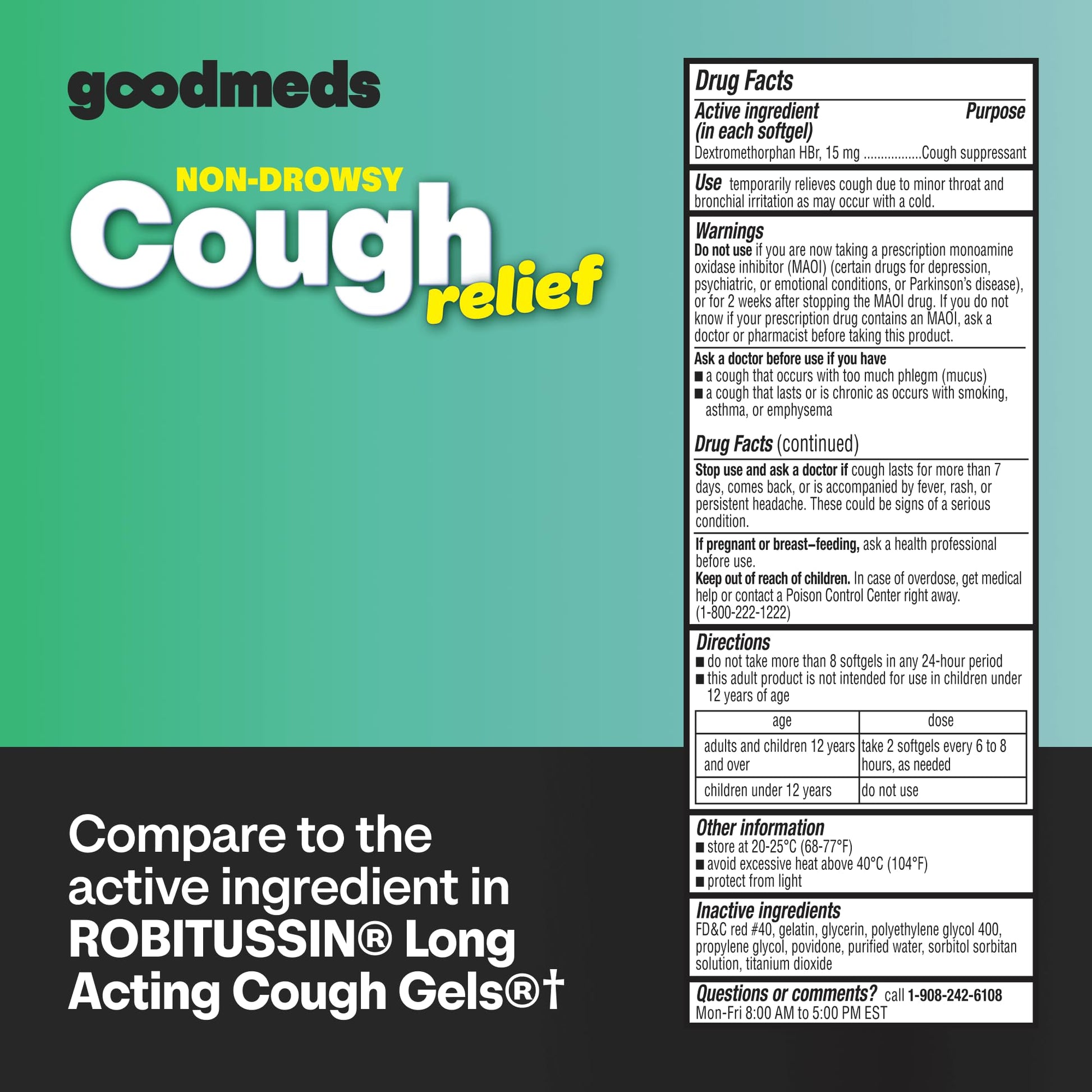 GoodMeds Cough Relief for Adults Softgels Dextromethorphan HBr (DXM) 15mg 8Hour, Non-Drowsy, Long-Lasting Bronchial Suppressant for Dry Cough and Chest Congestion (120 Count) - dailyvitalstore