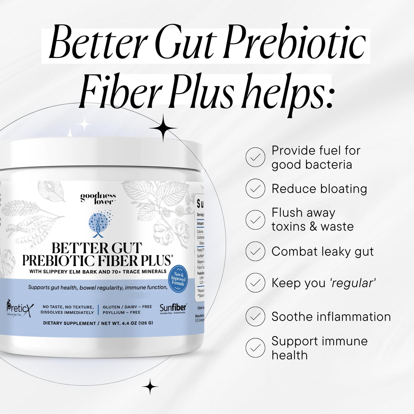 Goodness Lover Better Gut Prebiotic Fiber Plus, Digestive Health Supplement for Gut Health Support, Bloat Relief & Regularity Support, 30 Servings - dailyvitalstore