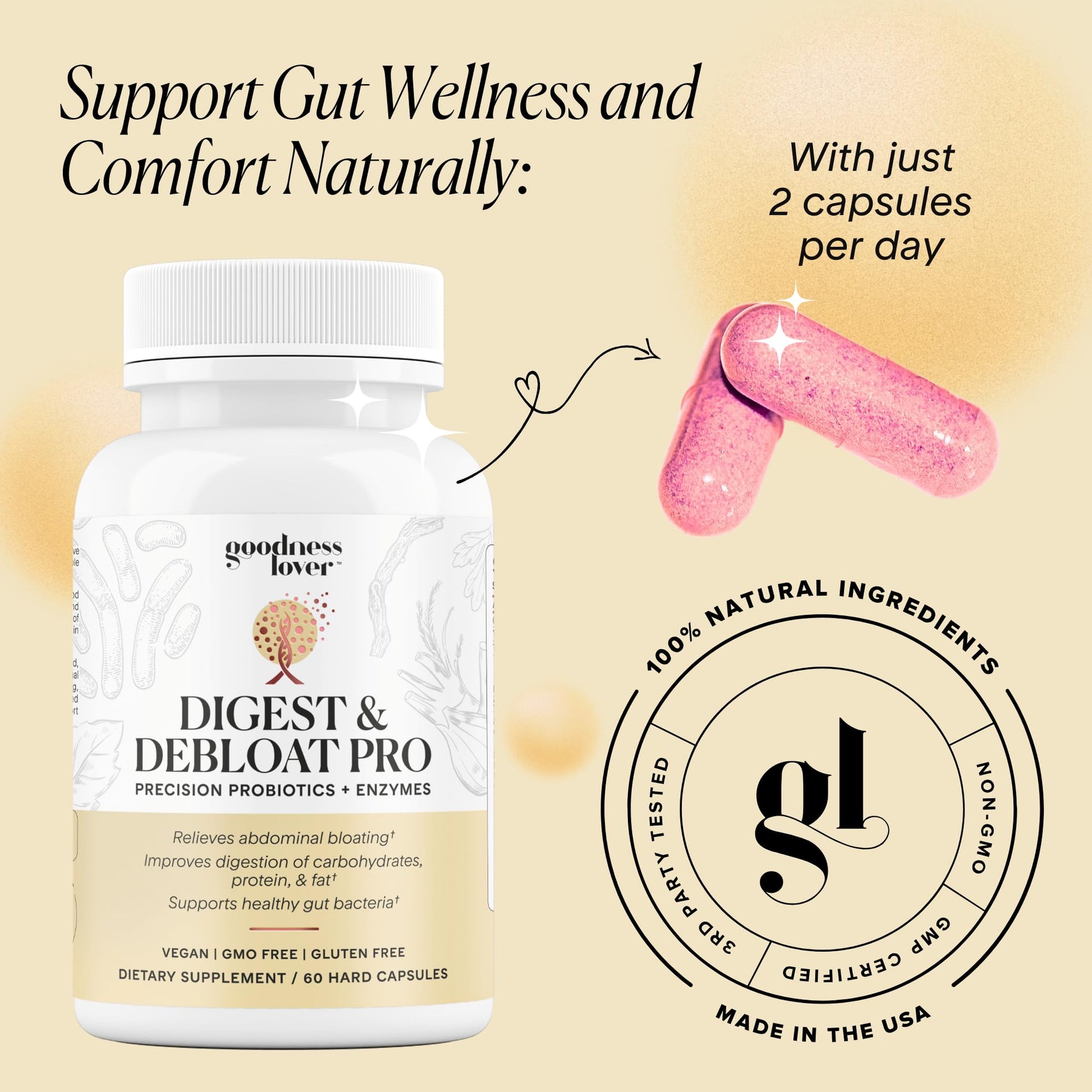 Goodness Lover Digest & Debloat Pro, Natural Digestive Enzymes Probiotics for Bloating Relief and Gas Relief, Probiotic Supplement for Women and Men, - dailyvitalstore
