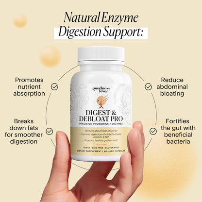Goodness Lover Digest & Debloat Pro, Natural Digestive Enzymes Probiotics for Bloating Relief and Gas Relief, Probiotic Supplement for Women and Men, - dailyvitalstore
