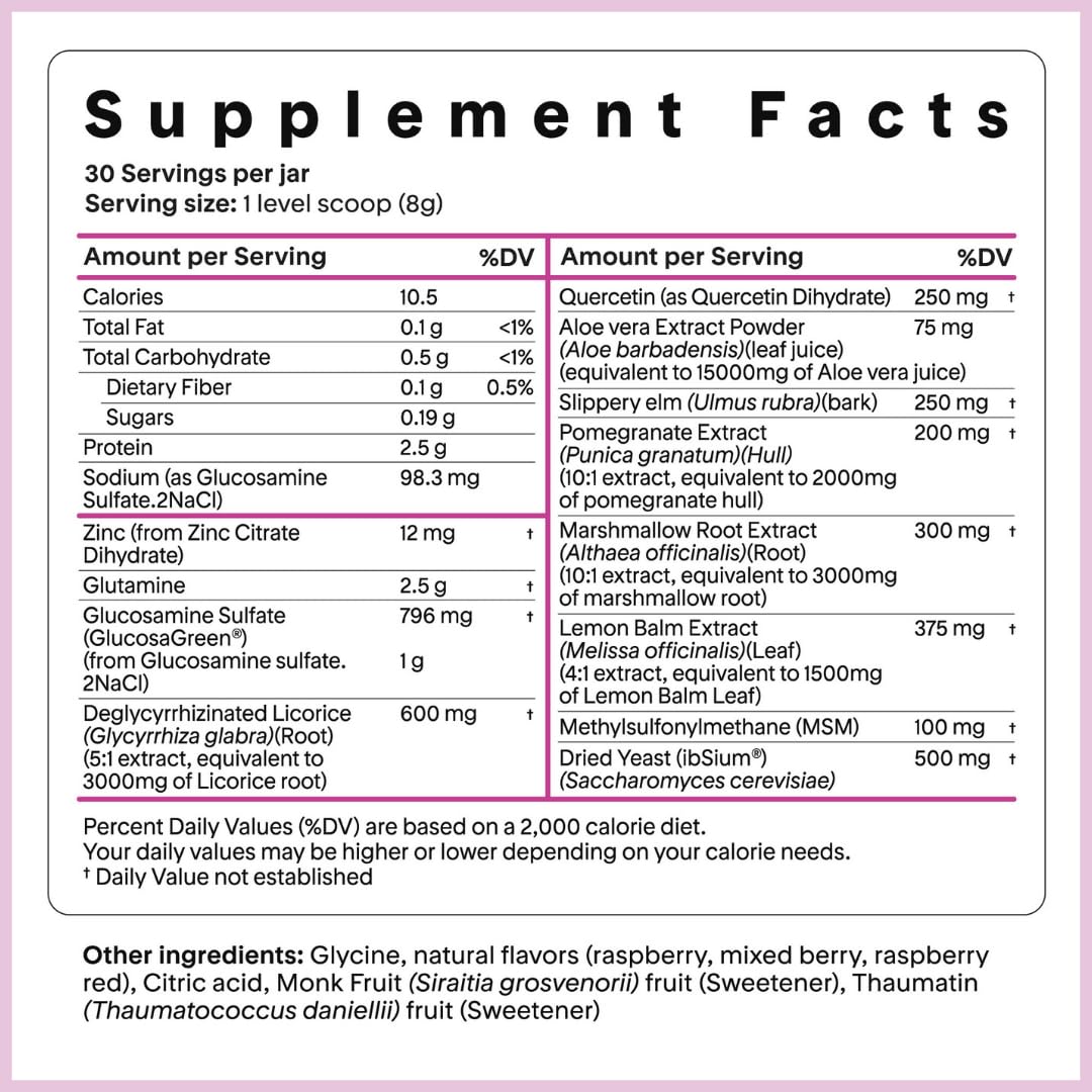 Goodness Lover Gut Soothe & Glow, Gut Digestive Support Supplement with L-Glutamine Powder and MSM, Support Bloat Relief, with Aloe Vera, Slippery Elm, Lemon Balm, 30 Servings - dailyvitalstore