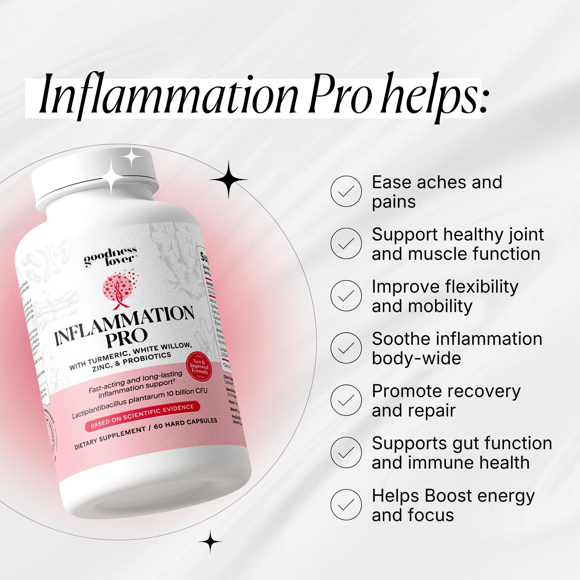 Goodness Lover Inflammation Pro, with 10 Billion CFU for Digestive Support, Curcumin, White Willow bark Extract, Zero fillers, Vegan, 30 Servings - dailyvitalstore