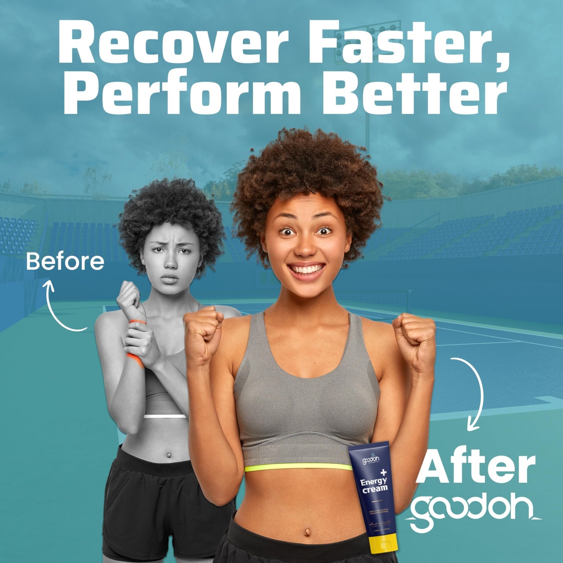 GOODOH Muscle & Joint Relief Cream with MSM (Dimethyl Sulfone), Glucosamine & Chondroitin – Fast Absorbing Cream for Muscle Pain, Joint Stiffness & Recovery – 3.38 oz - dailyvitalstore