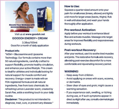 GOODOH Muscle & Joint Relief Cream with MSM (Dimethyl Sulfone), Glucosamine & Chondroitin – Fast Absorbing Cream for Muscle Pain, Joint Stiffness & Recovery – 3.38 oz - dailyvitalstore