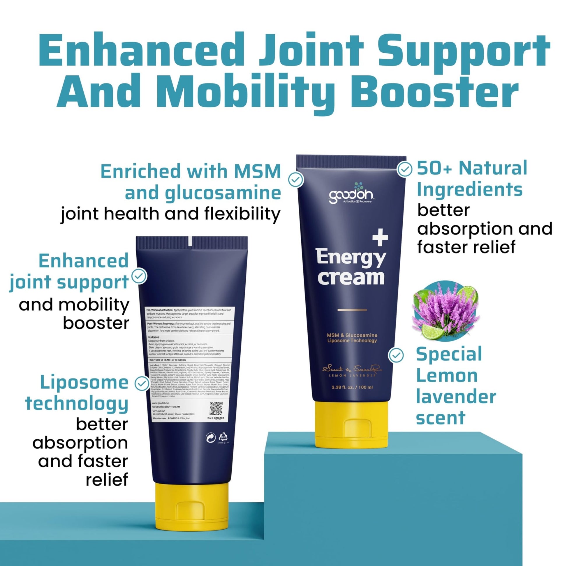 GOODOH Muscle & Joint Relief Cream with MSM (Dimethyl Sulfone), Glucosamine & Chondroitin – Fast Absorbing Cream for Muscle Pain, Joint Stiffness & Recovery – 3.38 oz - dailyvitalstore