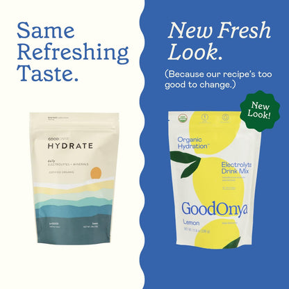 GOODONYA Organic Hydration Electrolyte Drink Mix, Certified Organic Hydration Powder, Non-GMO, Biochecked Glyphosate Free, Low Sugar, Lemonade Flavor, - dailyvitalstore