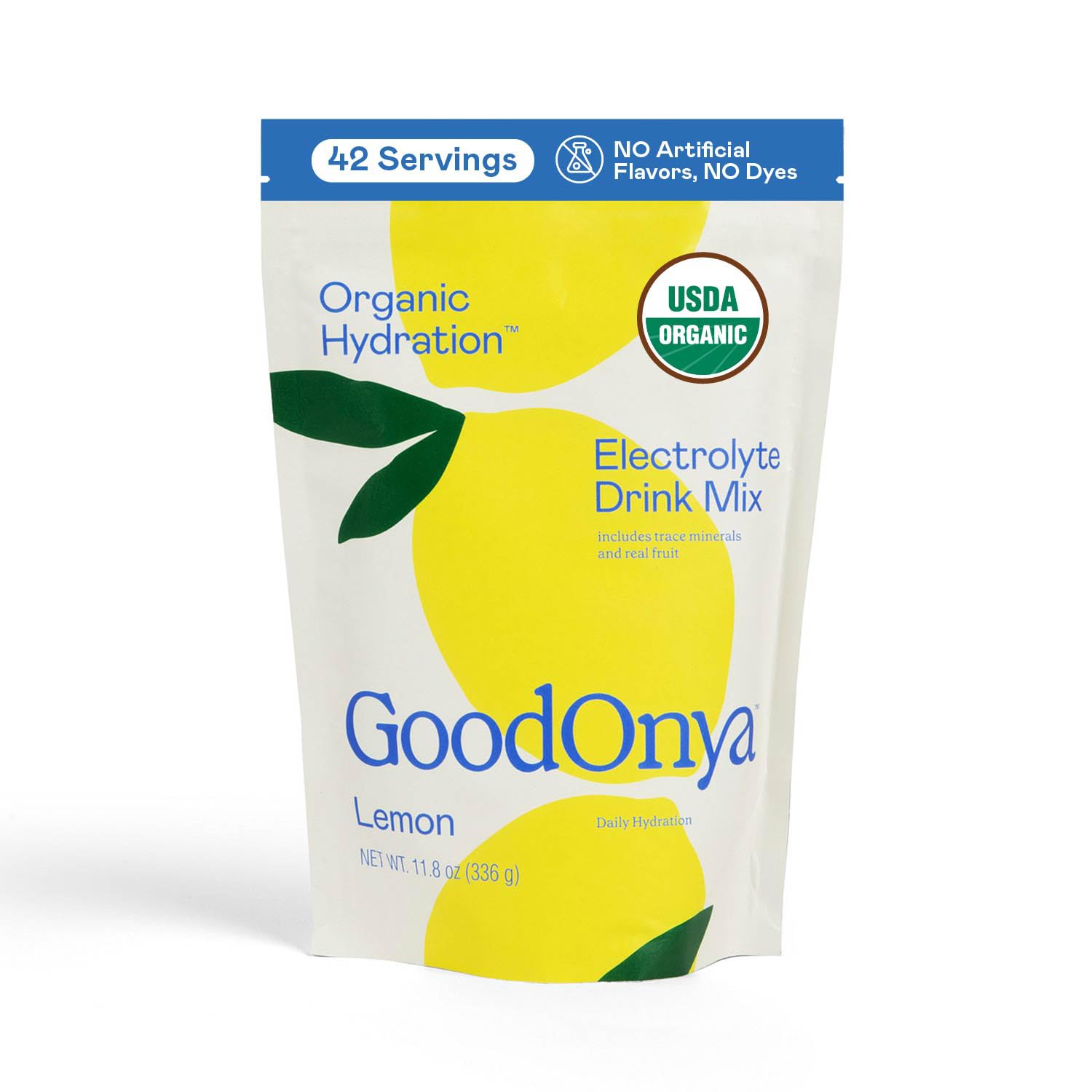 GOODONYA Organic Hydration Electrolyte Drink Mix, Certified Organic Hydration Powder, Non-GMO, Biochecked Glyphosate Free, Low Sugar, Lemonade Flavor, - dailyvitalstore
