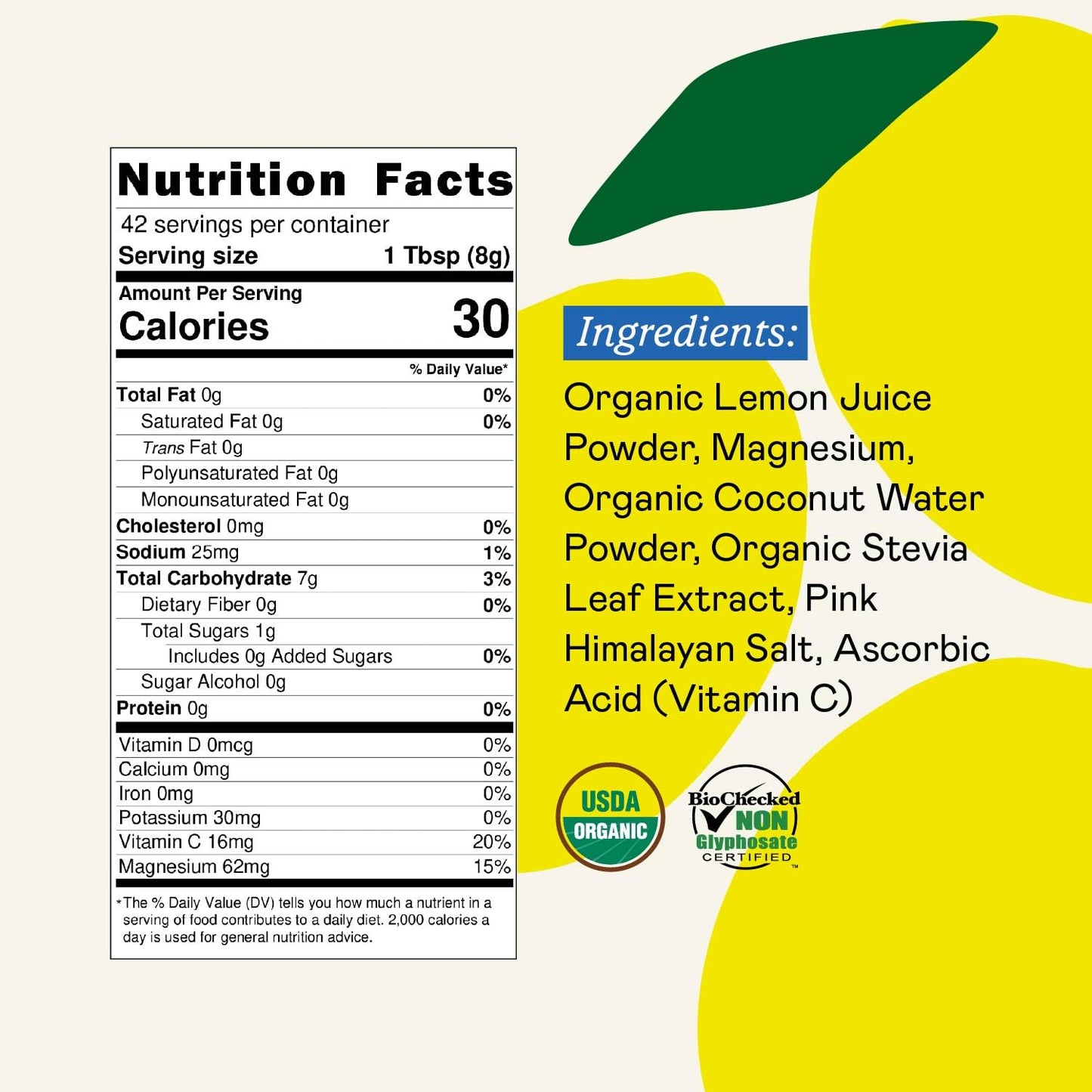 GOODONYA Organic Hydration Electrolyte Drink Mix, Certified Organic Hydration Powder, Non-GMO, Biochecked Glyphosate Free, Low Sugar, Lemonade Flavor, - dailyvitalstore