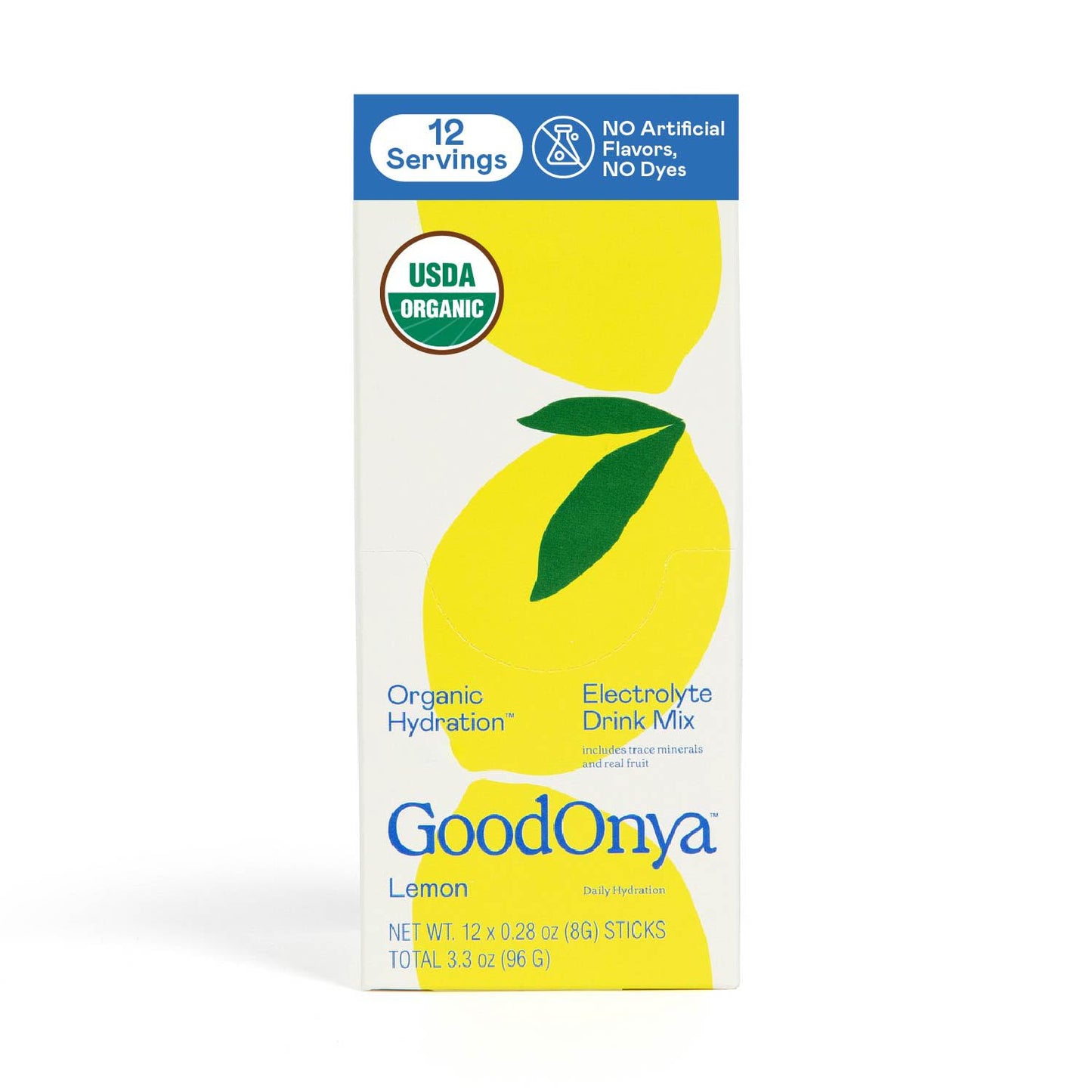 GOODONYA Organic Hydration Electrolyte Drink Mix, Certified Organic Hydration Powder, Non-GMO, Biochecked Glyphosate Free, Low Sugar, Lemonade Flavor, No Artificial Flavors,12 Stick Packs - dailyvitalstore