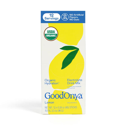 GOODONYA Organic Hydration Electrolyte Drink Mix, Certified Organic Hydration Powder, Non-GMO, Biochecked Glyphosate Free, Low Sugar, Lemonade Flavor, No Artificial Flavors,12 Stick Packs - dailyvitalstore