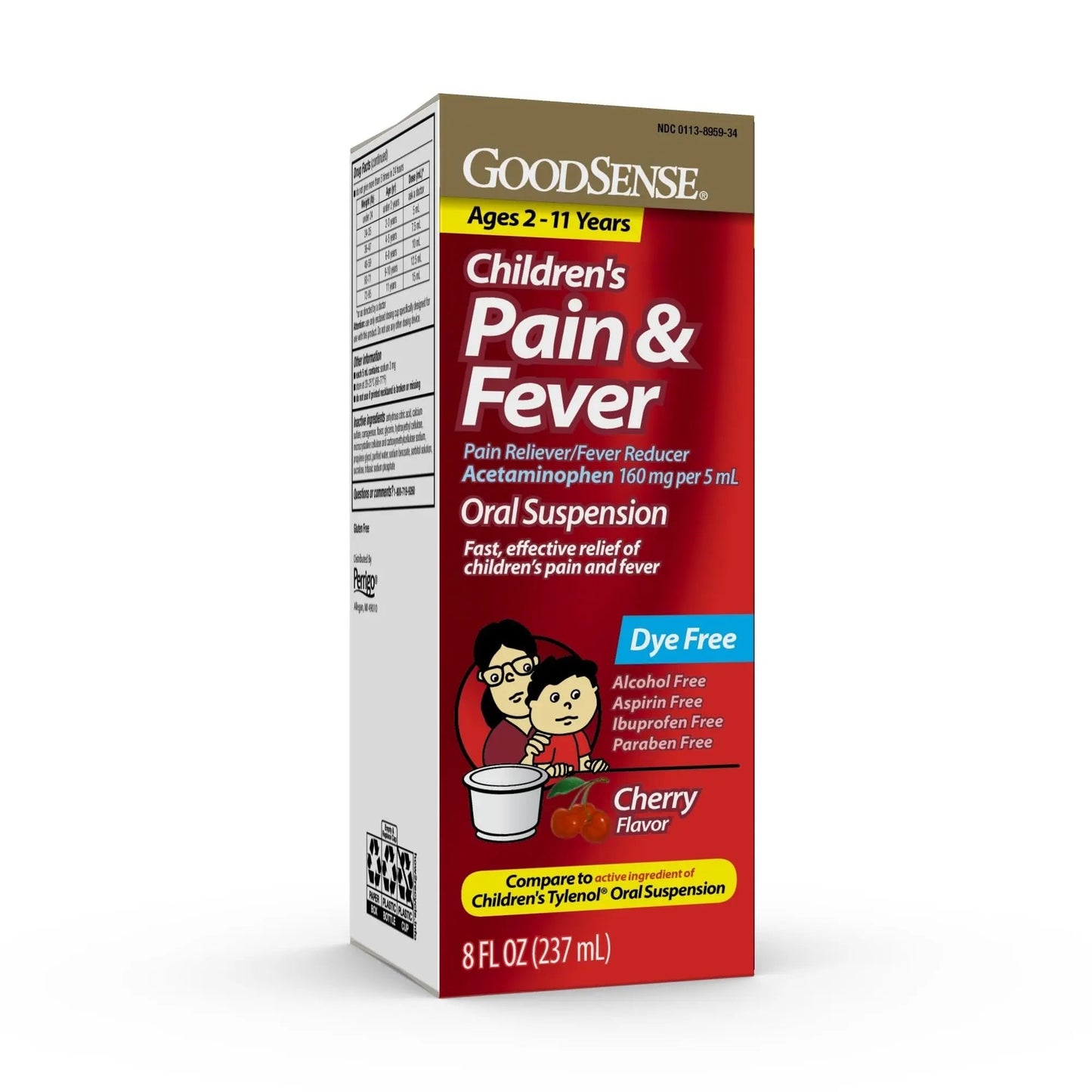 GoodSense Children's Dye-Free, Acetaminophen 160 mg per 5 mL Oral Suspension, Cherry Flavor, 8 FL OZ - dailyvitalstore