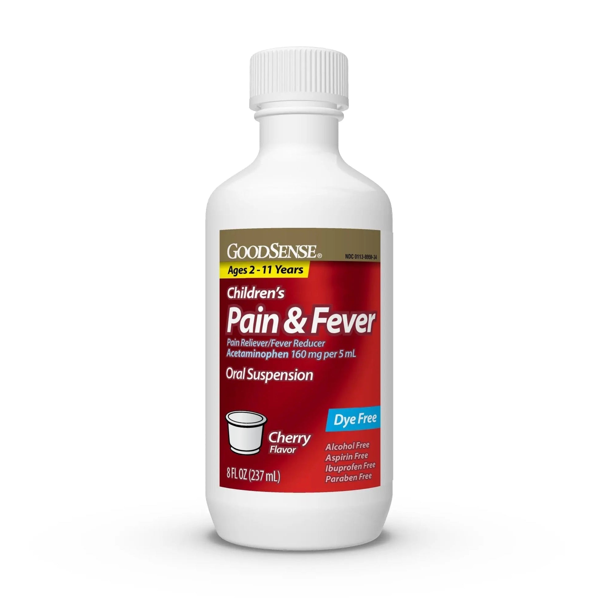 GoodSense Children's Dye-Free, Acetaminophen 160 mg per 5 mL Oral Suspension, Cherry Flavor, 8 FL OZ - dailyvitalstore