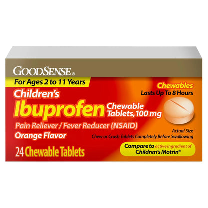 GoodSense Children's Ibuprofen Chewable Tablets, 100 mg, 24 Count, Pain Reliever and Fever Reducer (NSAID), Temporarily Reduces Fever and Relieves Minor Aches and Pain - dailyvitalstore