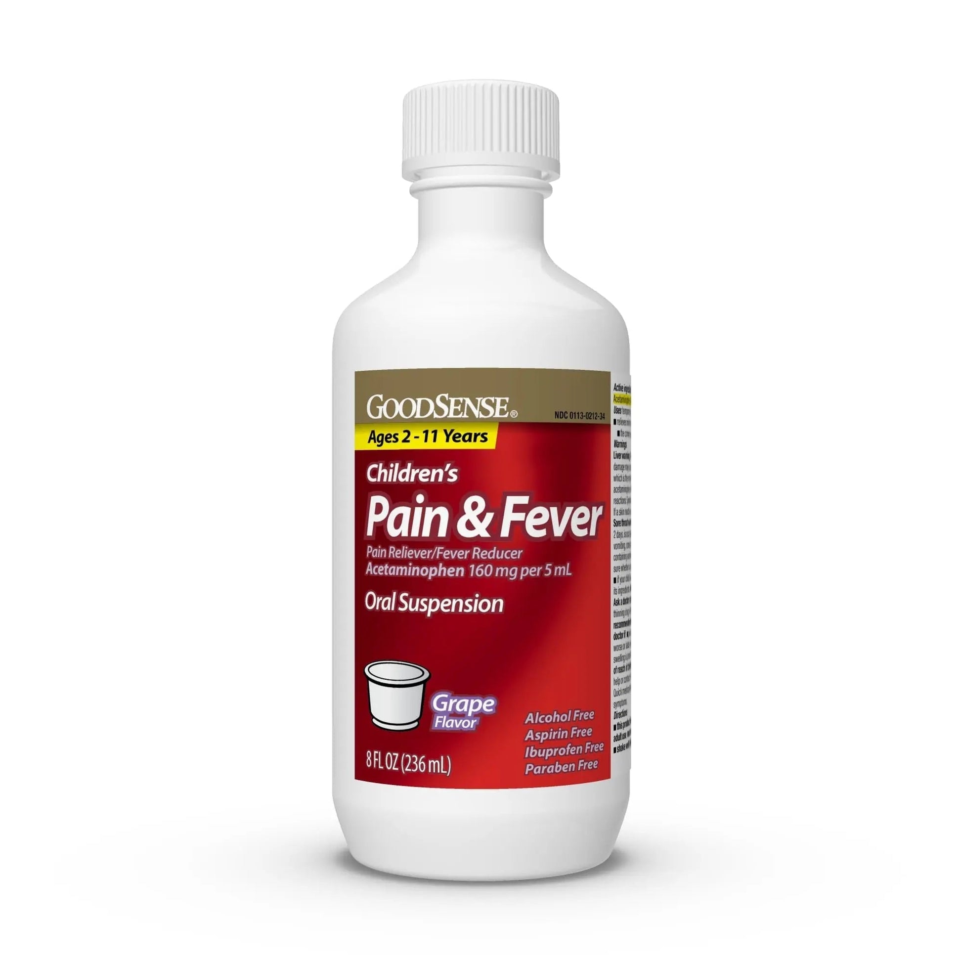 GoodSense Children's Pain and Fever, Acetaminophen 160 mg per 5 mL Oral Suspension, Grape Flavor, 8 FL OZ - dailyvitalstore