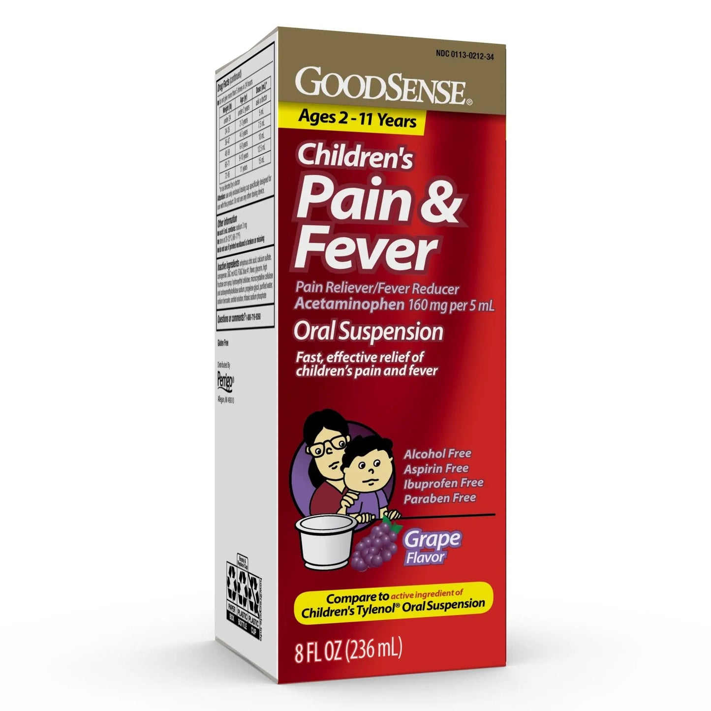 GoodSense Children's Pain and Fever, Acetaminophen 160 mg per 5 mL Oral Suspension, Grape Flavor, 8 FL OZ - dailyvitalstore