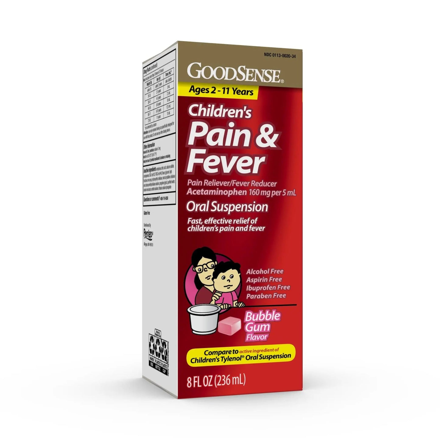 GoodSense Children's Pain and Fever Oral Suspension Liquid, Acetaminophen 160 mg per 5 mL, Bubble Gum Flavor - dailyvitalstore