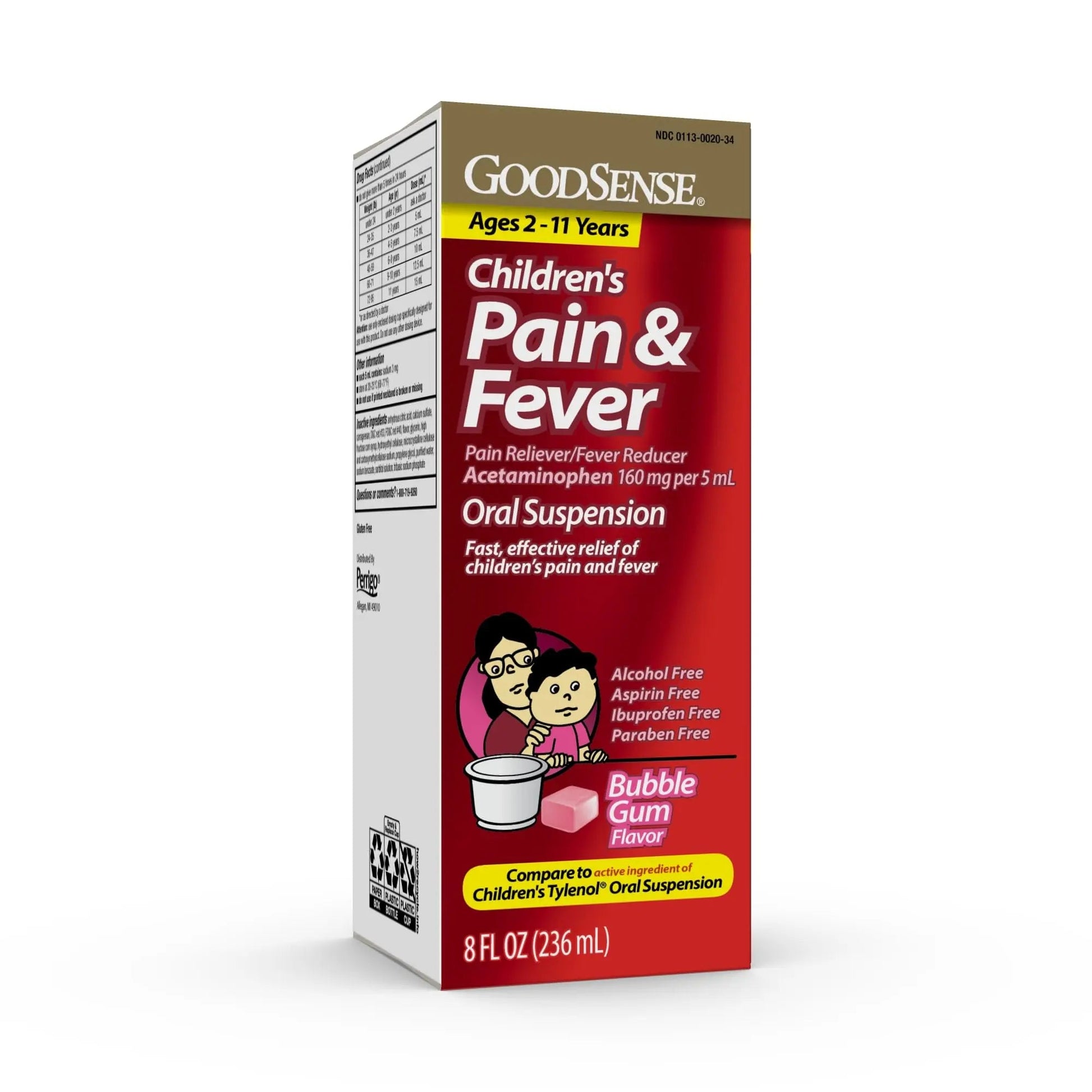 GoodSense Children's Pain and Fever Oral Suspension Liquid, Acetaminophen 160 mg per 5 mL, Bubble Gum Flavor - dailyvitalstore