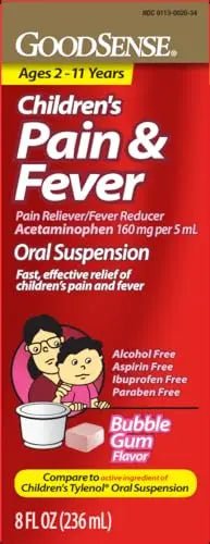 GoodSense Children's Pain and Fever Oral Suspension Liquid, Acetaminophen 160 mg per 5 mL, Bubble Gum Flavor - dailyvitalstore