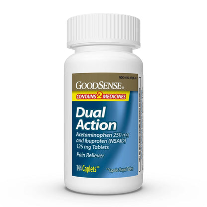 GoodSense Dual Action Acetaminophen 250 mg and Ibuprofen (NSAID) 125 mg Tablets, Pain Reliever for Headache Relief, Arthritis Pain Relief and More, 144 Count - dailyvitalstore