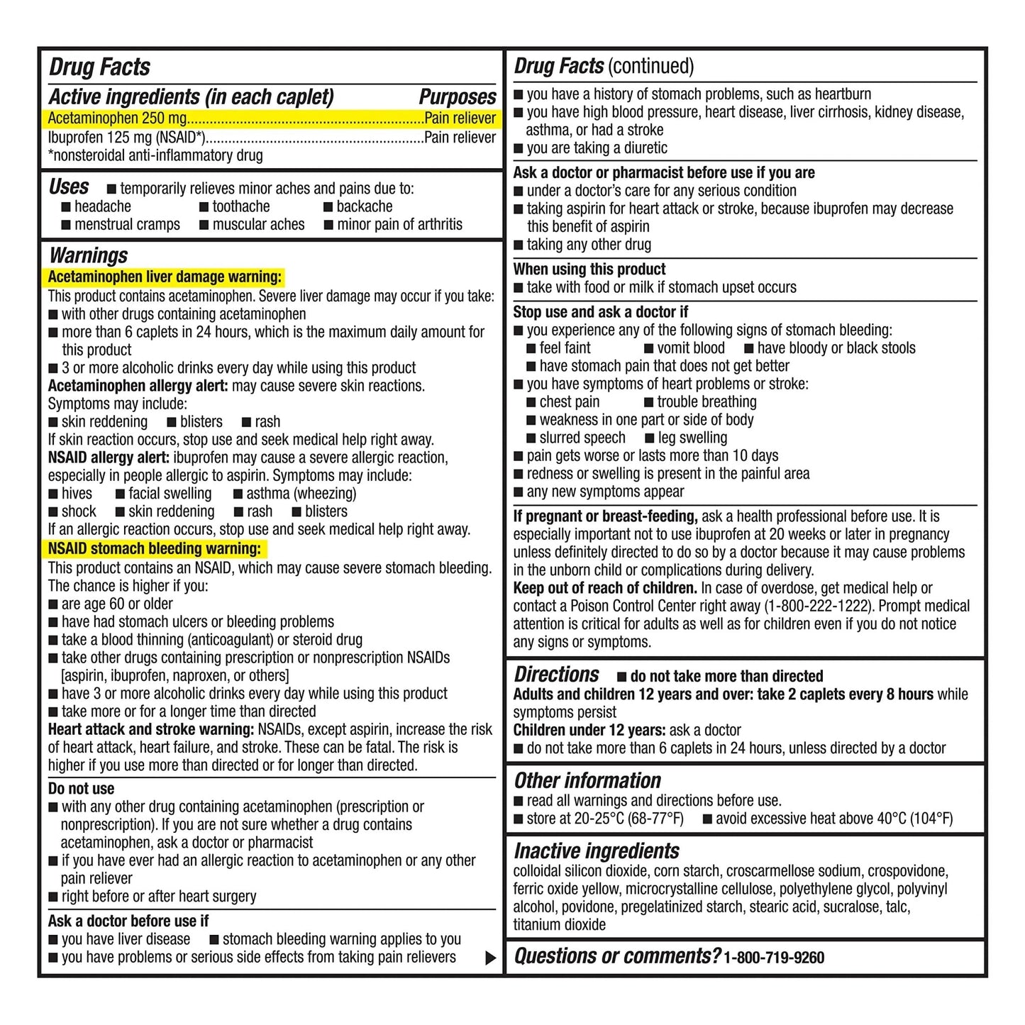 GoodSense Dual Action Acetaminophen 250 mg and Ibuprofen (NSAID) 125 mg Tablets, Pain Reliever for Headache Relief, Arthritis Pain Relief and More, 144 Count - dailyvitalstore