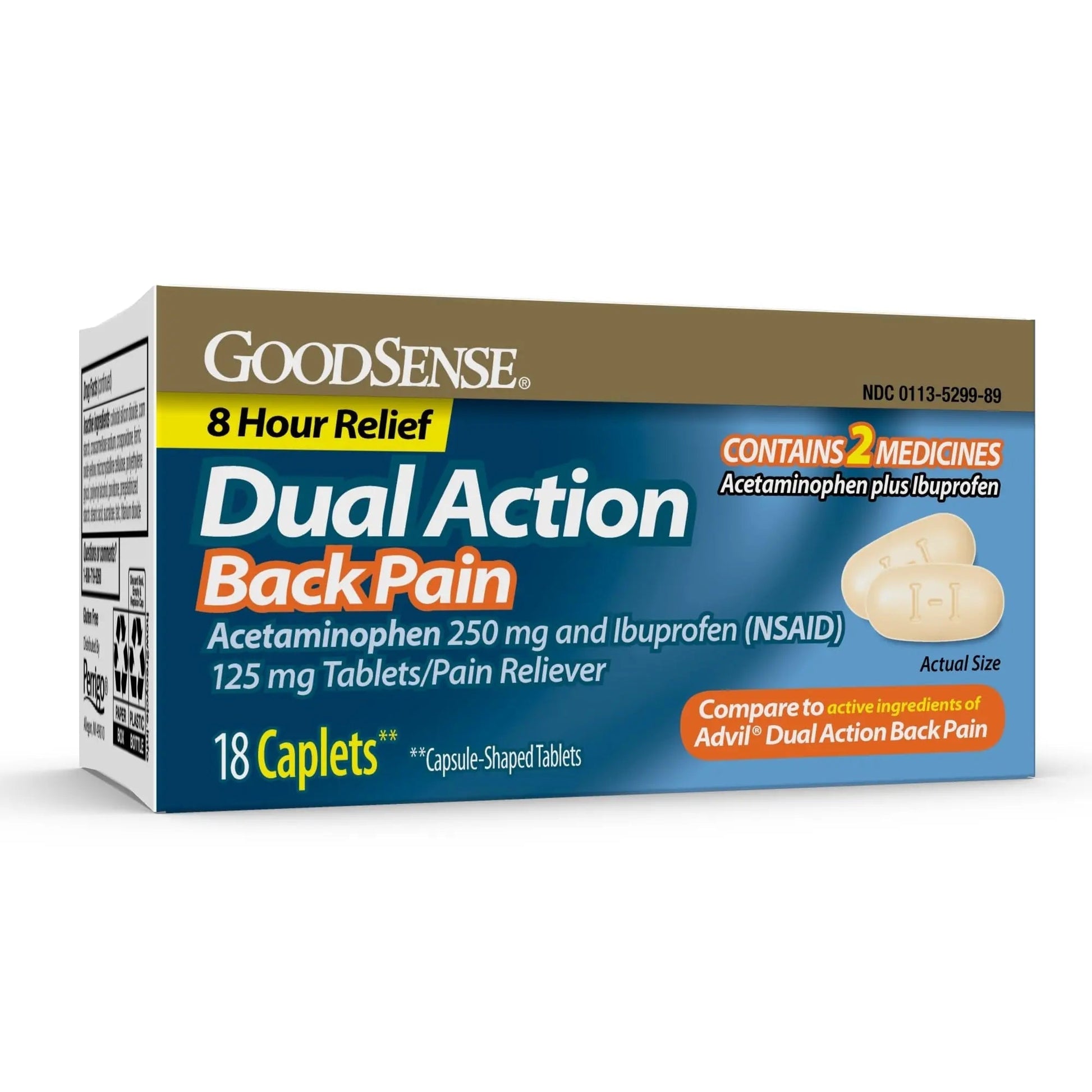 GoodSense Dual Action Acetaminophen and Ibuprofen (NSAID) Tablets, 250 mg/125 mg, Back Pain, 18 Count - dailyvitalstore