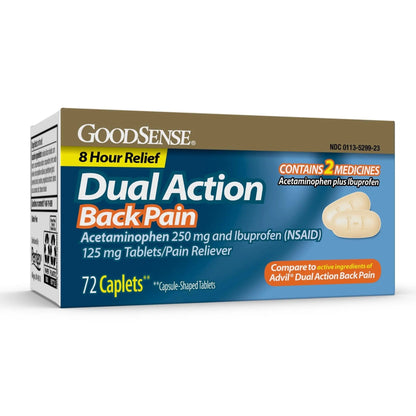 GoodSense Dual Action Acetaminophen and Ibuprofen (NSAID) Tablets, 250 mg/125 mg, Back Pain, 72 Count - dailyvitalstore