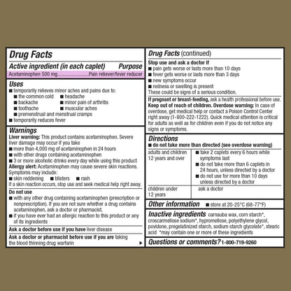 GoodSense Extra Strength Acetaminophen Caplets 500 mg, Pain Reliever and Fever Reducer, Easy Open Cap, 100 Count - dailyvitalstore
