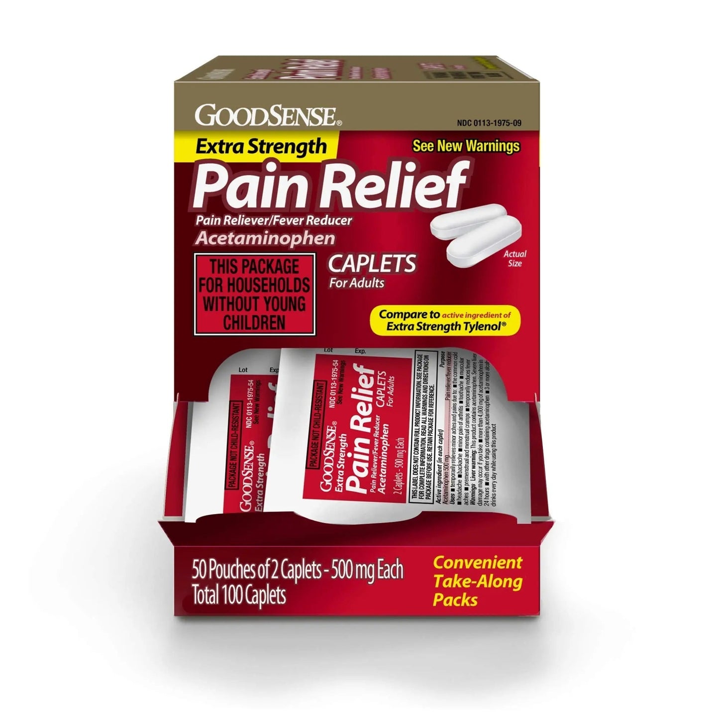 GoodSense Extra Strength Acetaminophen Caplets 500 mg, Pain Reliever and Fever Reducer, Easy Open Cap, 100 Count - dailyvitalstore