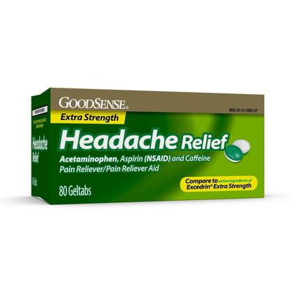 GoodSense Extra Strength Headache Relief Geltabs, Acetaminophen, Aspirin (NSAID) and Caffeine, 80 Count - dailyvitalstore