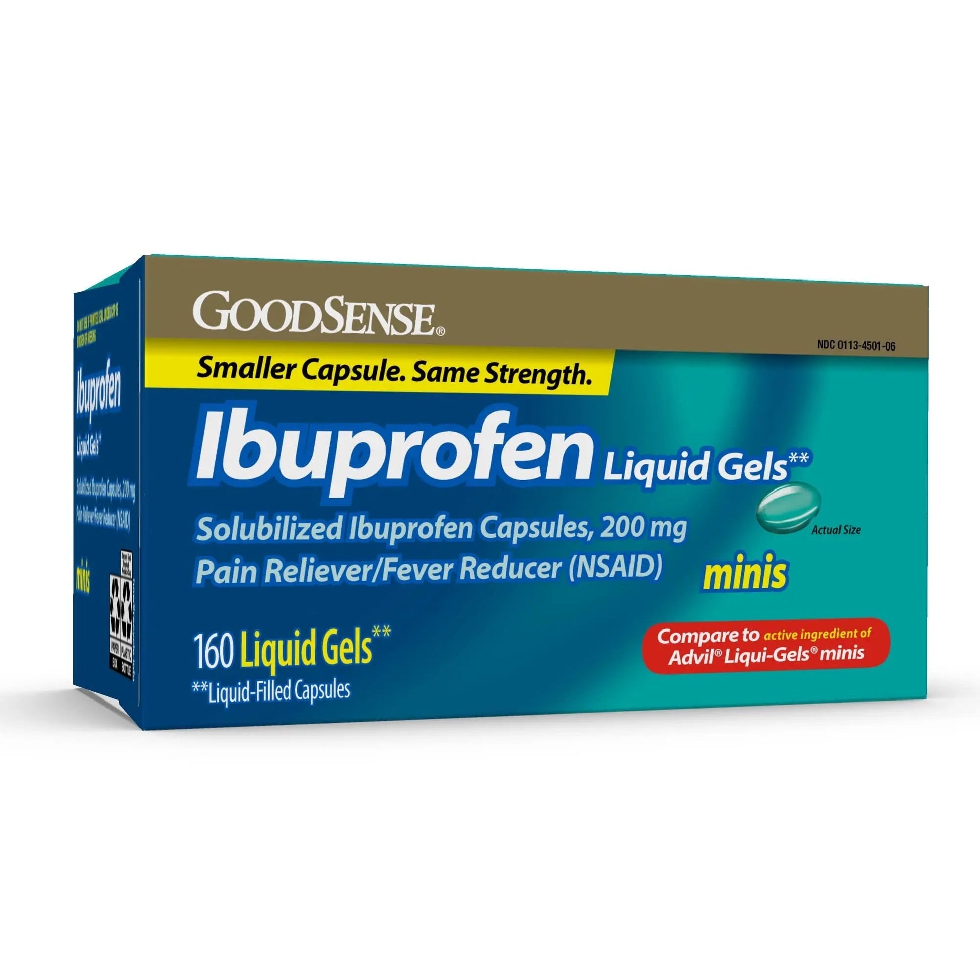 GoodSense Ibuprofen Mini Liquid-Gels, 200 mg, Liquid-Filled Capsules, Pain Reliever and Fever Reducer, 160 Count - dailyvitalstore