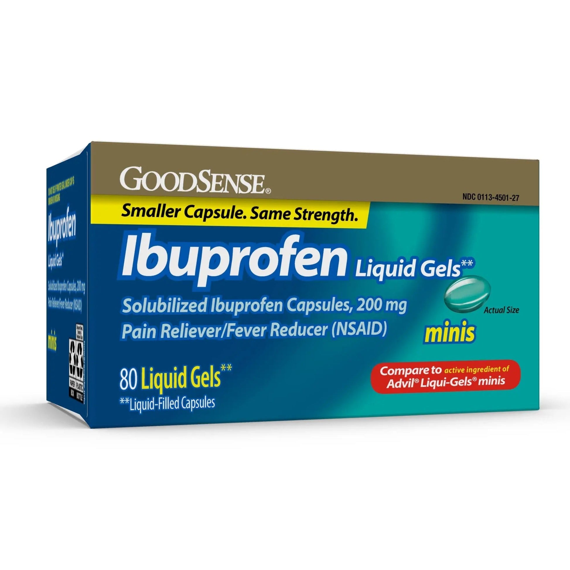 GoodSense Ibuprofen Mini Liquid-Gels, 200 mg, Liquid-Filled Capsules, Pain Reliever and Fever Reducer, 80 Count - dailyvitalstore