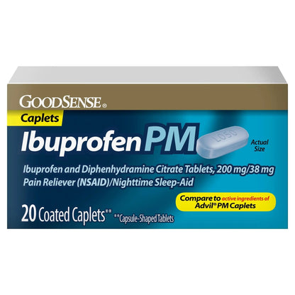 GoodSense Ibuprofen PM, Ibuprofen 200 mg and Diphenhydramine Citrate 38 mg Tablets, Pain Reliever and Nighttime Sleep-Aid - dailyvitalstore