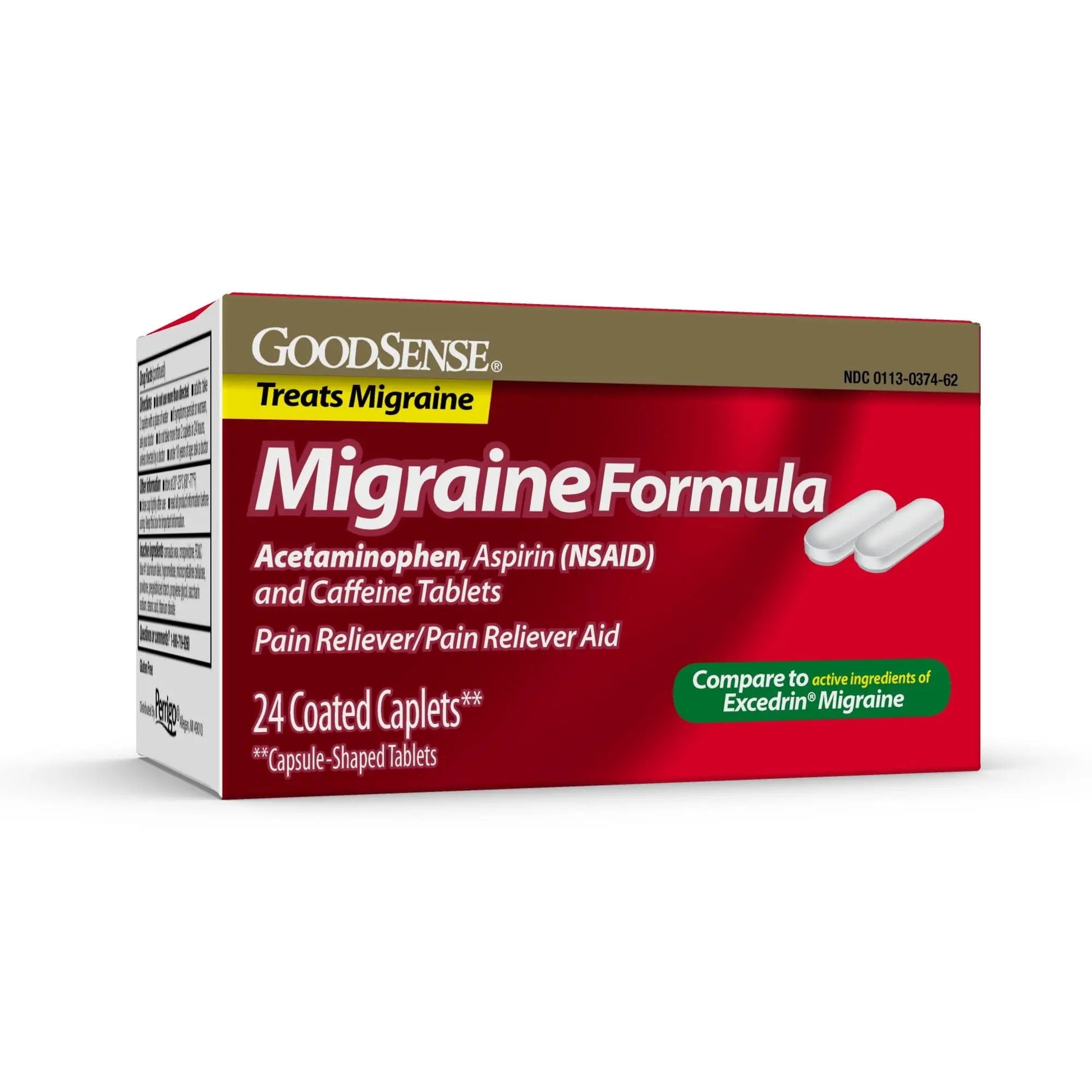 GoodSense Migraine Formula Caplets - Acetaminophen, Aspirin (NSAID) & Caffeine - Migraine Pain Relief, 24 Count - dailyvitalstore