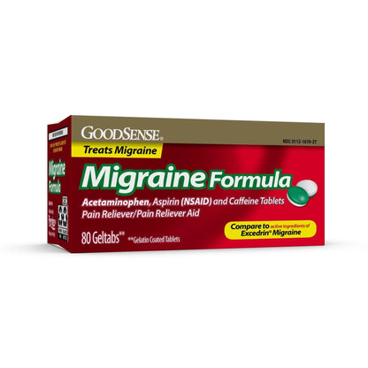 GoodSense Migraine Relief Geltabs, Acetaminophen, Aspirin (NSAID) and Caffeine, 80 Count - dailyvitalstore