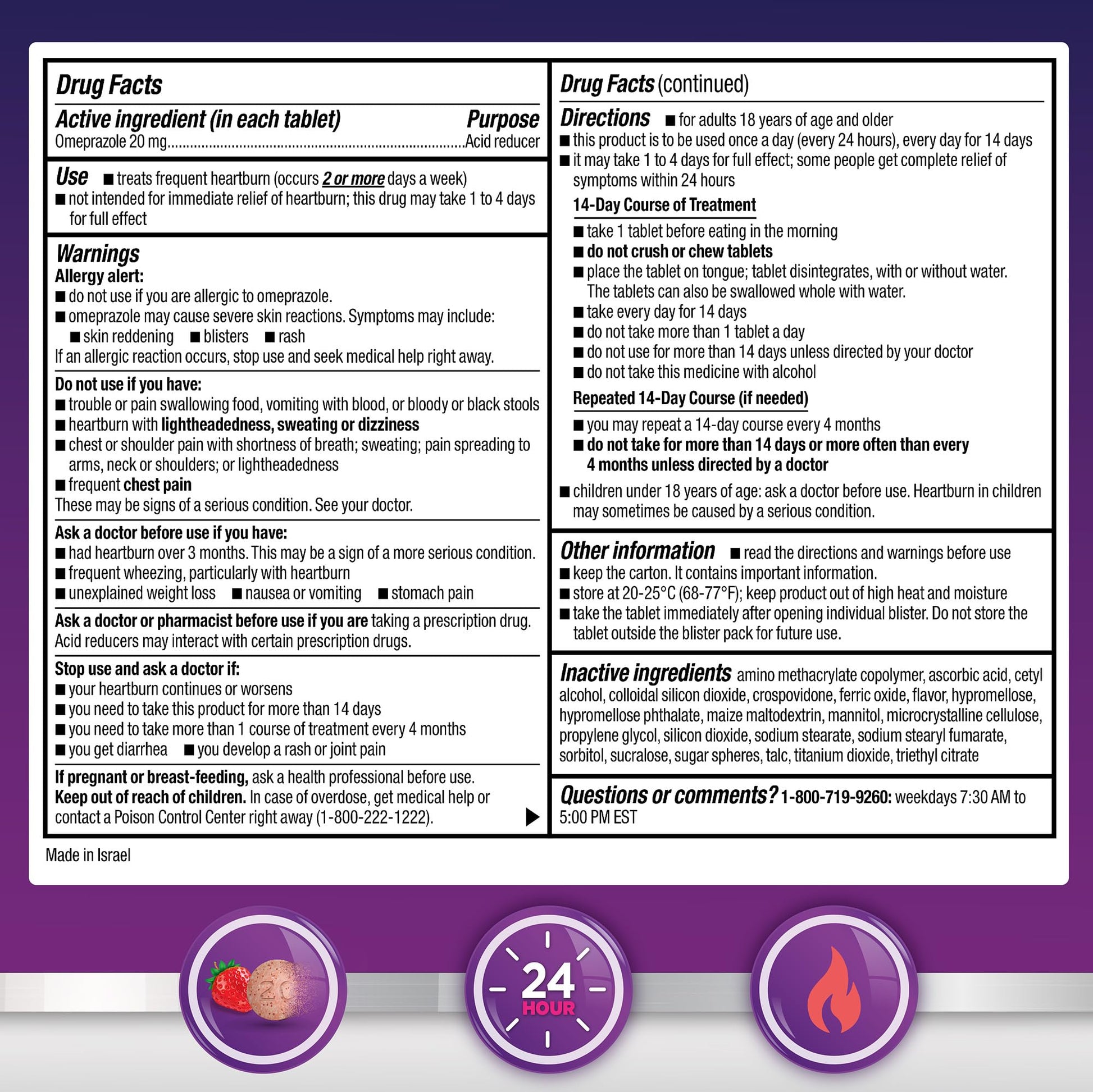 GoodSense Omeprazole Delayed Release Orally Disintegrating Tablets 20 mg, Strawberry Flavor, Dissolve Tabs, Treats Frequent Heartburn, Acid Reducer, Heartburn Medicine, 42 Tablets - dailyvitalstore