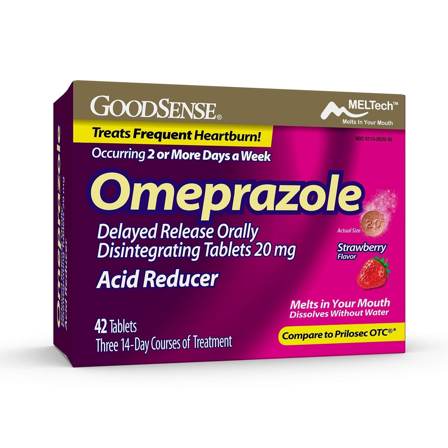 GoodSense Omeprazole Delayed Release Orally Disintegrating Tablets 20 mg, Strawberry Flavor, Dissolve Tabs, Treats Frequent Heartburn, Acid Reducer, Heartburn Medicine, 42 Tablets - dailyvitalstore