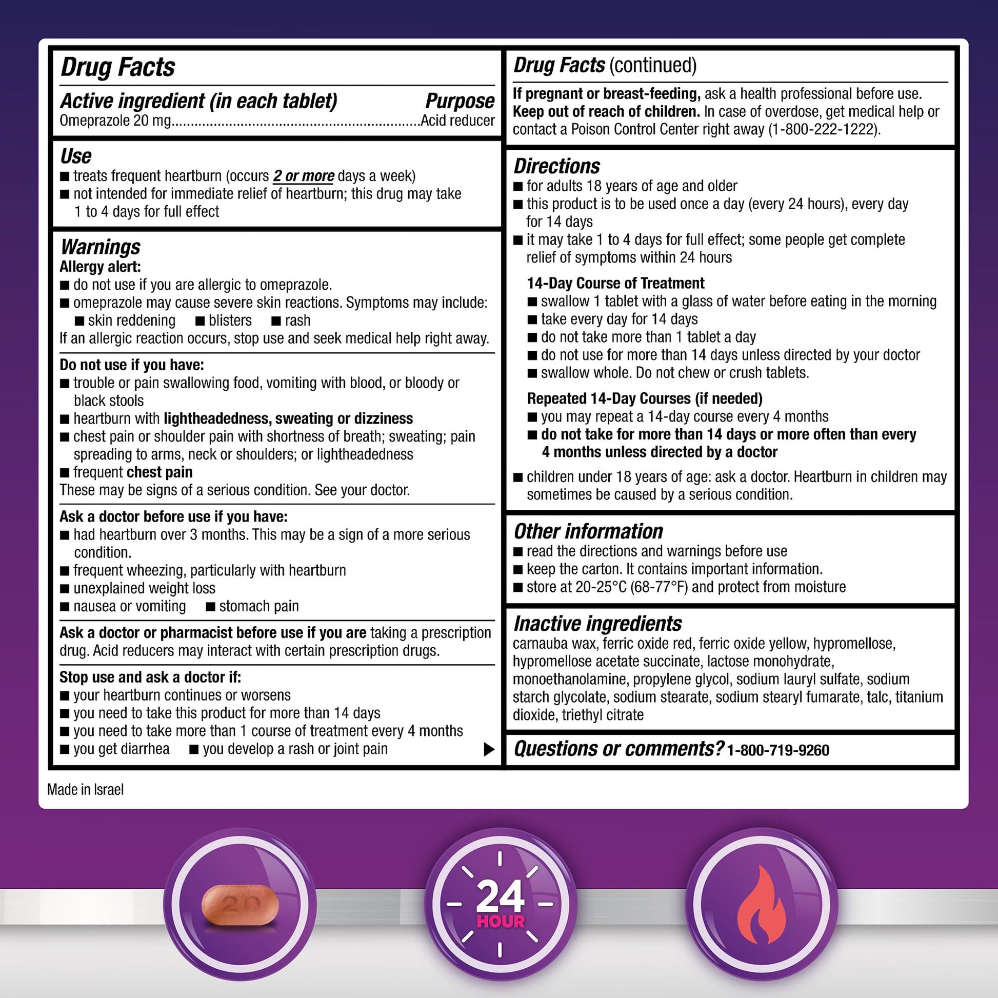 GoodSense Omeprazole Delayed Release Tablets 20 mg, Stomach Acid Reducer for Frequent Heartburn Treatment, 42 Count - dailyvitalstore