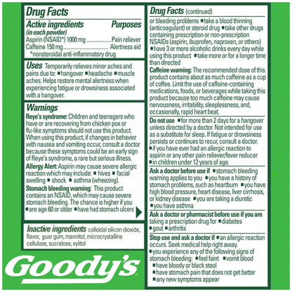 Goody's Hangover Relief Powder, Dual Action Fast Headache Pain Relief with Aspirin and Caffeine, Berry Citrus Flavor, 4 Powder Sticks, 6 Pack - dailyvitalstore