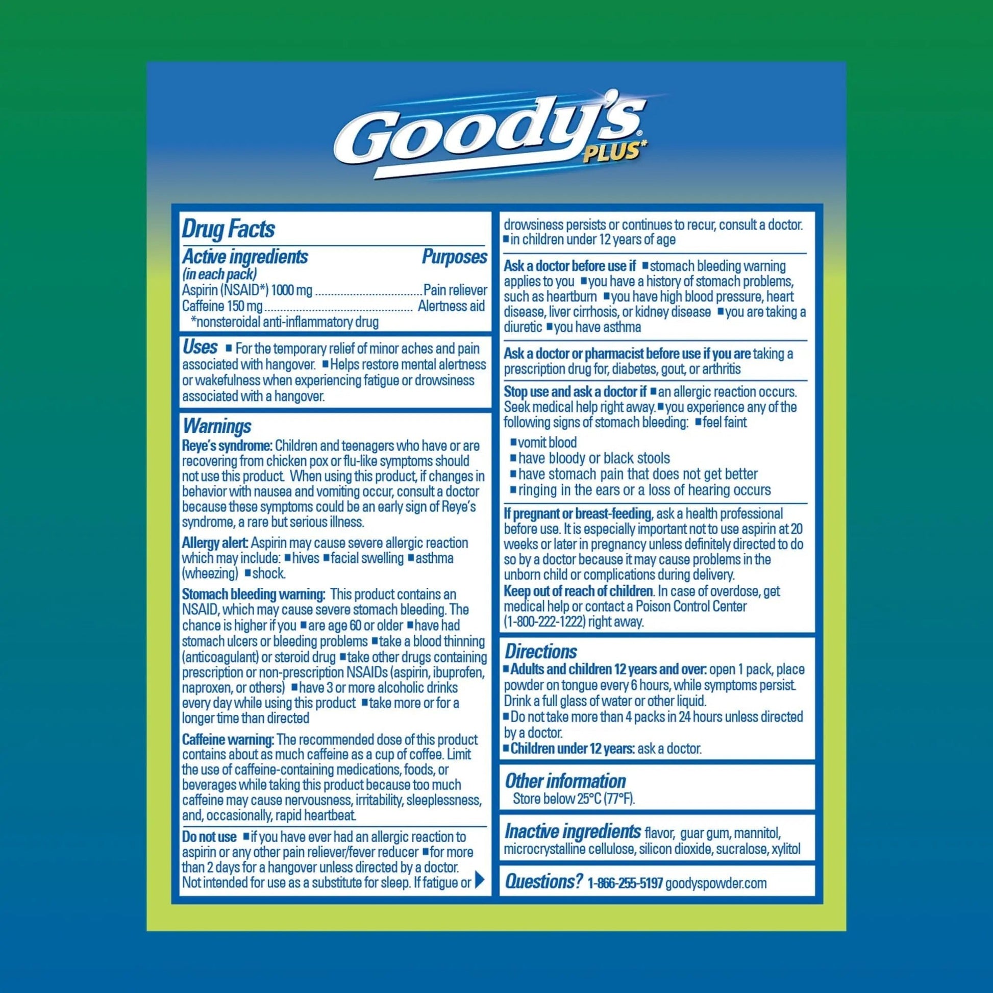 Goody’s Headache Relief Plus Mental Alertness Powder, with Aspirin and Caffeine, Strawberry Citrus Flavor, 16 Count - dailyvitalstore