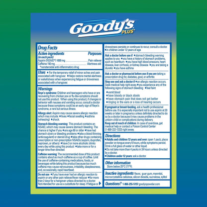 Goody’s Headache Relief Plus Mental Alertness Powder, with Aspirin and Caffeine, Strawberry Citrus Flavor, 16 Count - dailyvitalstore