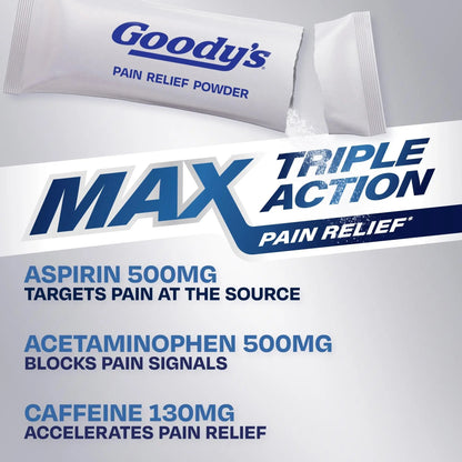 Goody’s Max Triple Action Pain Relief – Headache Relief Powder with Acetaminophen, Aspirin & Caffeine for Fast, Effective Relief of Tough Headaches, Tropical Citrus, 16 Count - dailyvitalstore