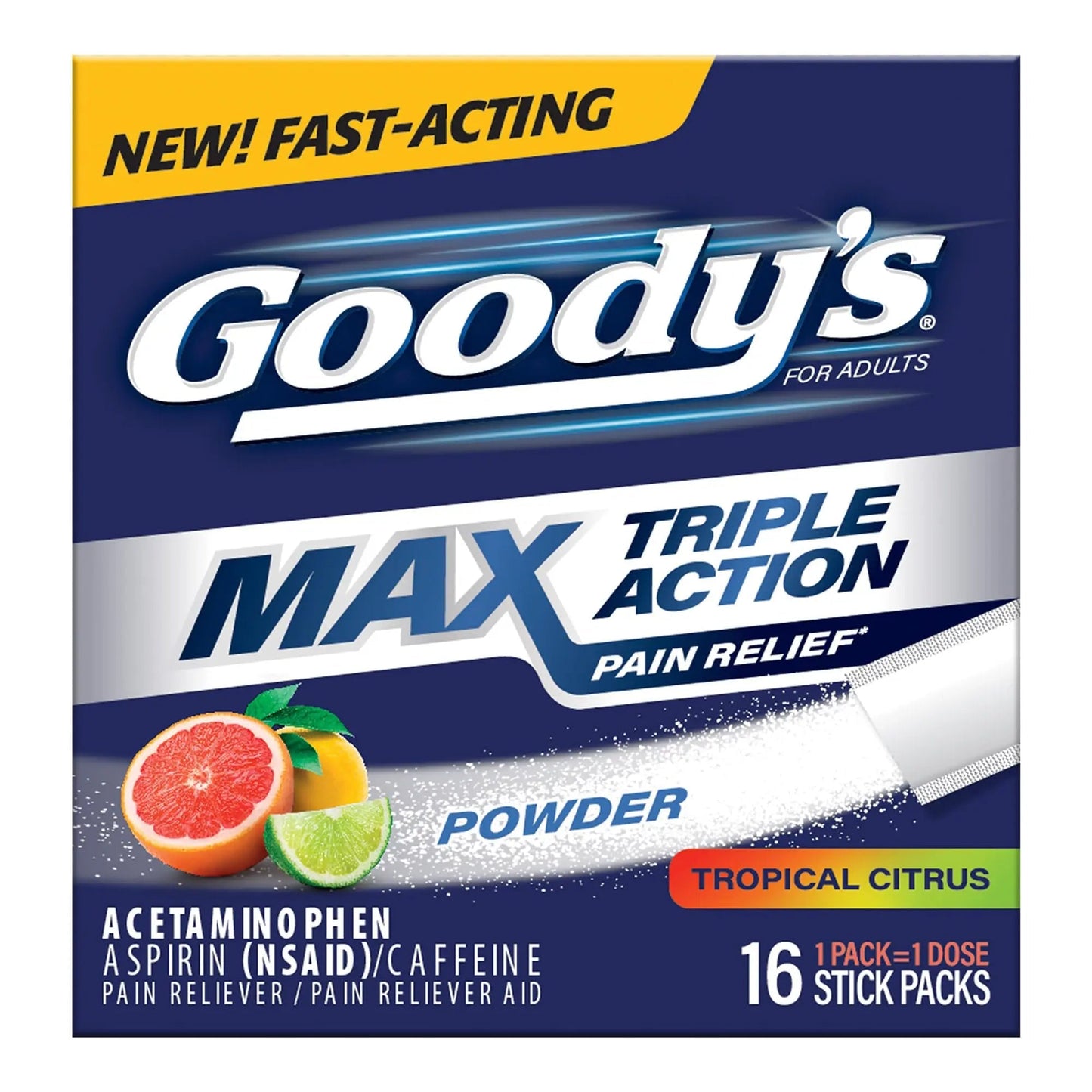 Goody’s Max Triple Action Pain Relief – Headache Relief Powder with Acetaminophen, Aspirin & Caffeine for Fast, Effective Relief of Tough Headaches, Tropical Citrus, 16 Count - dailyvitalstore