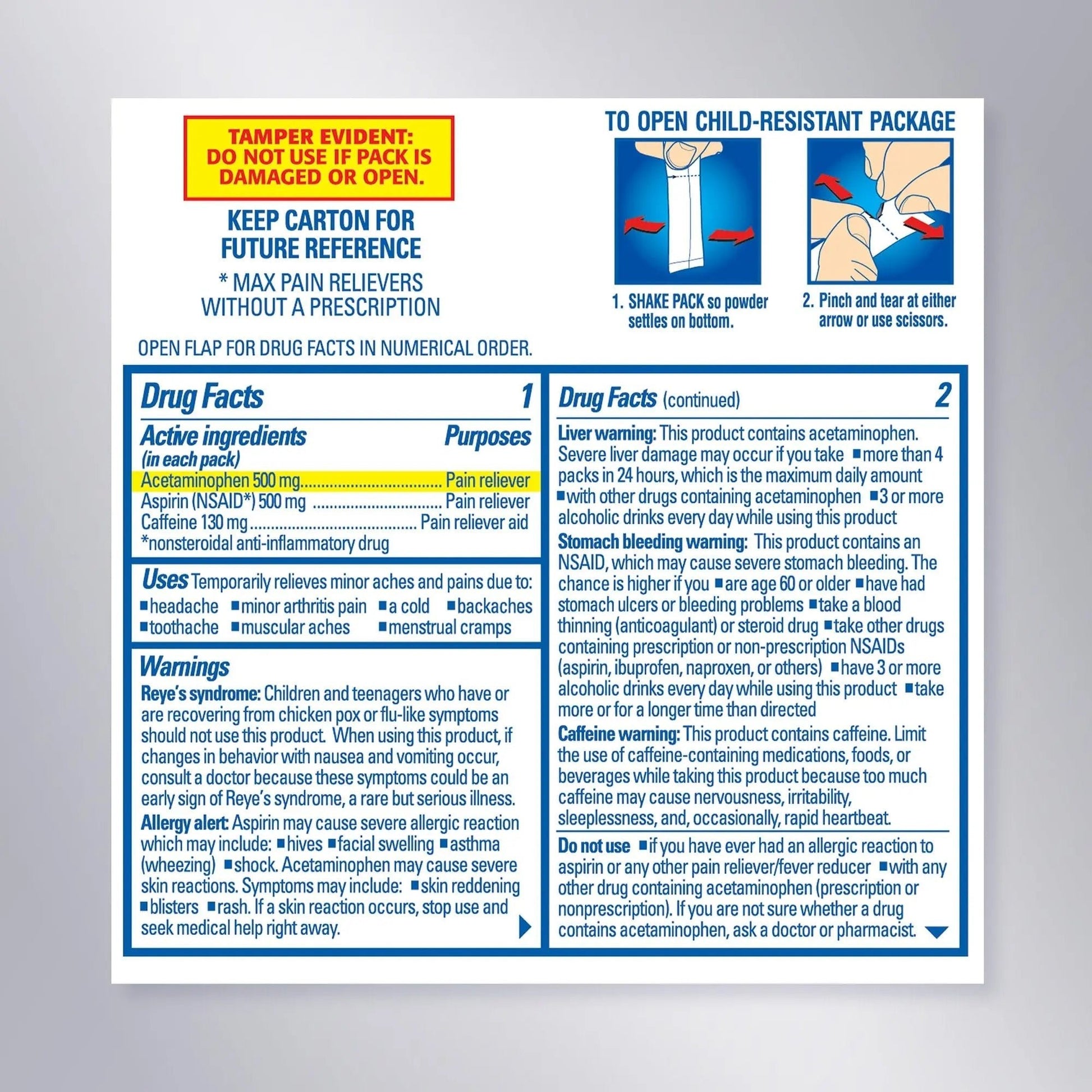 Goody’s Max Triple Action Pain Relief – Headache Relief Powder with Acetaminophen, Aspirin & Caffeine for Fast, Effective Relief of Tough Headaches, Tropical Citrus, 16 Count - dailyvitalstore