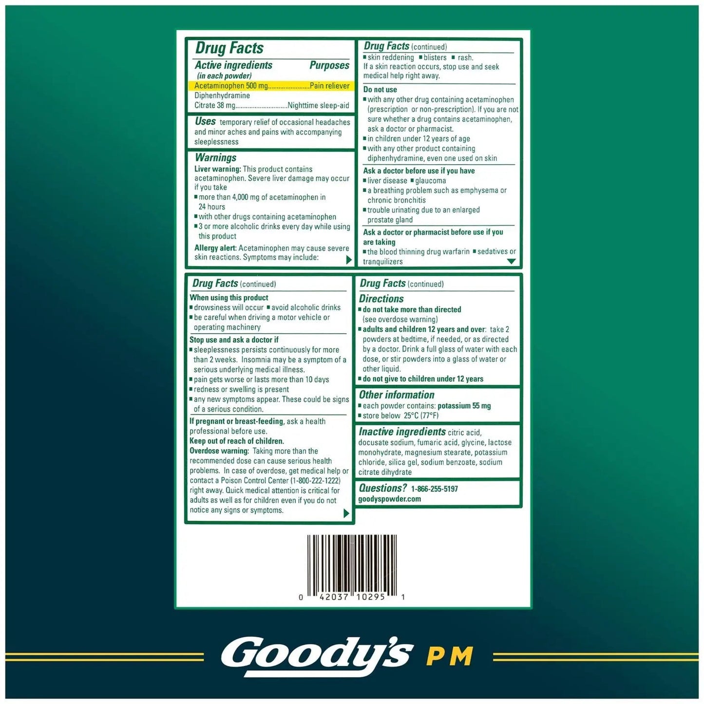 Goody's Nighttime Powder, Pain Reliever & Sleep Aid with Acetaminophen & Diphenhydramine Citrate, Caffeine Free, 16 Count - dailyvitalstore