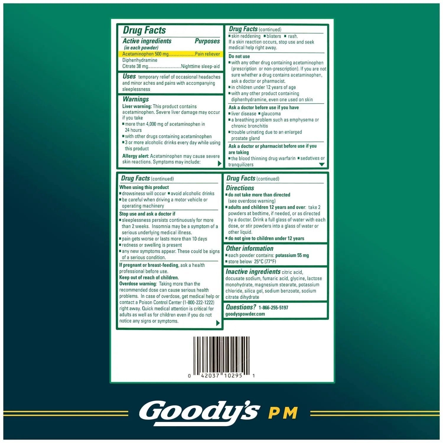 Goody's Nighttime Powder, Pain Reliever & Sleep Aid with Acetaminophen & Diphenhydramine Citrate, Caffeine Free, 16 Count - dailyvitalstore
