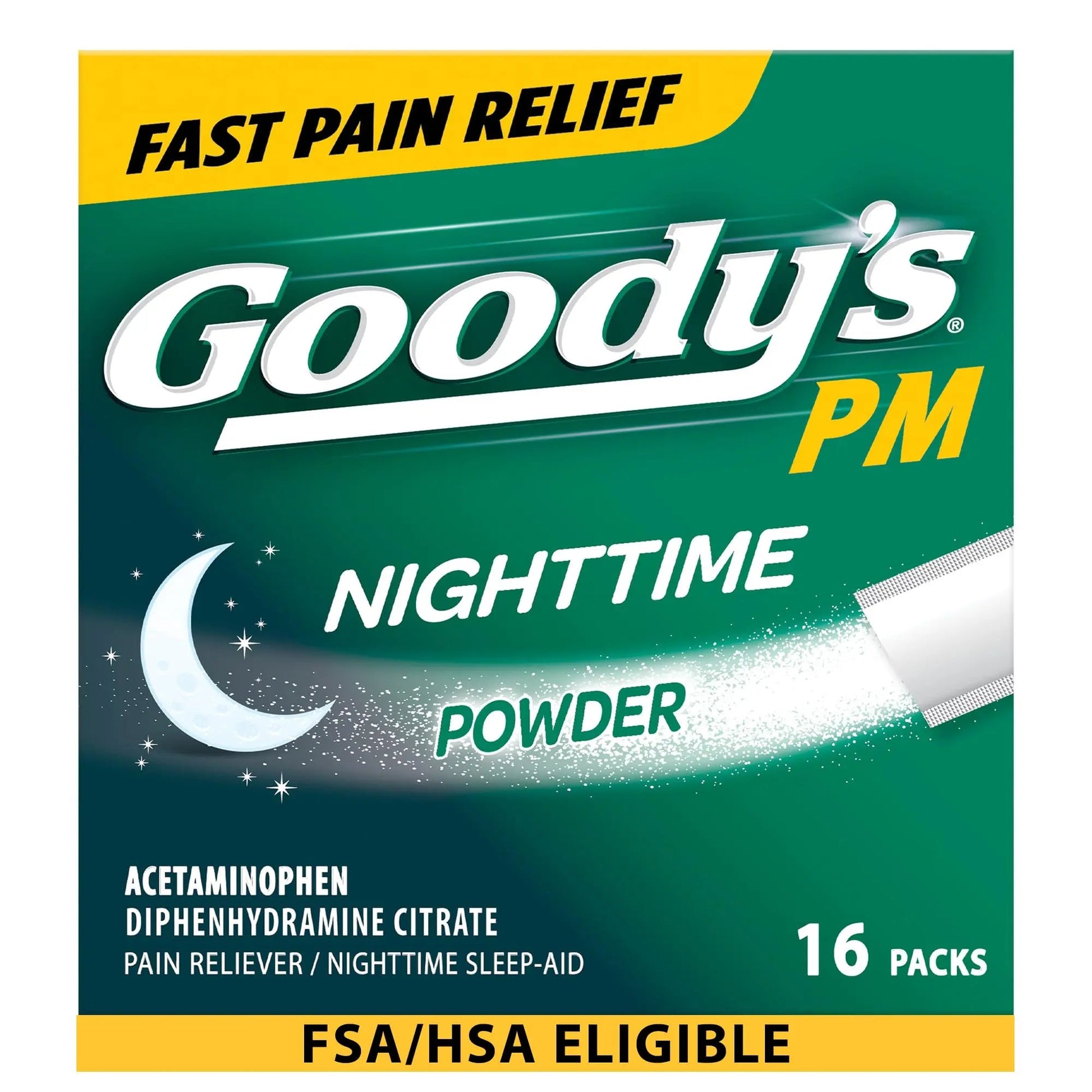 Goody's Nighttime Powder, Pain Reliever & Sleep Aid with Acetaminophen & Diphenhydramine Citrate, Caffeine Free, 16 Count - dailyvitalstore