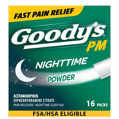 Goody's Nighttime Powder, Pain Reliever & Sleep Aid with Acetaminophen & Diphenhydramine Citrate, Caffeine Free, 16 Count - dailyvitalstore